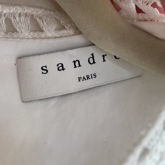 SANDRO white long sleeve cut out crochet blouse mock neck scallop floral keyhole - Picture 4 of 9